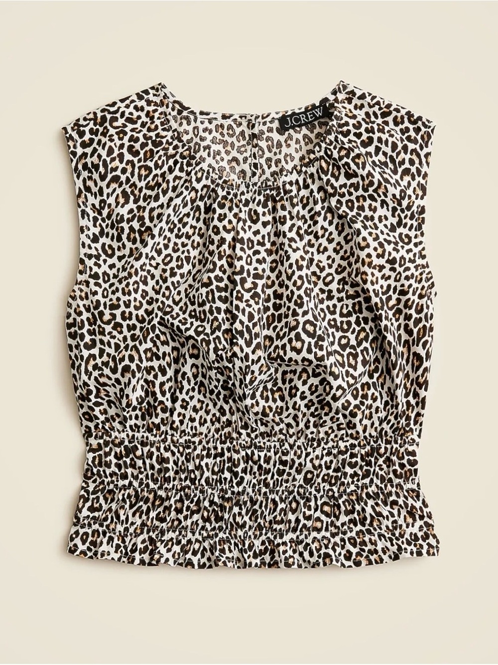 J.Crew Hyacinth Leopard Print Cotton Poplin Blouse Smocked Waist Top Size S